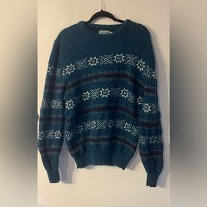 Vintage Royal North‎ Mills Wool Blend Fair Isle Pullover Sweater Blue Medium